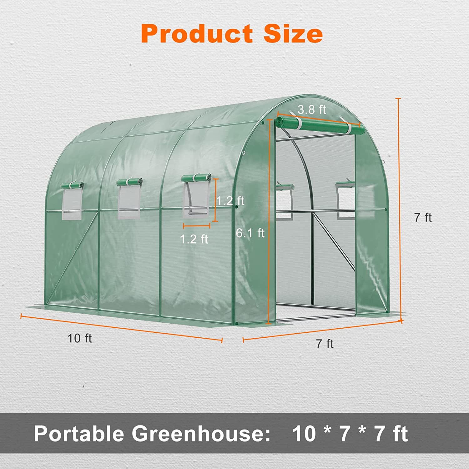 Oarlike Greenhouse for Outdoors 10x7x7FT Upgraded Large Hot House for Green Garden Plant w/ Heavy Duty Galvanized Steel Frame Portable Walk-in Tunnel Tent