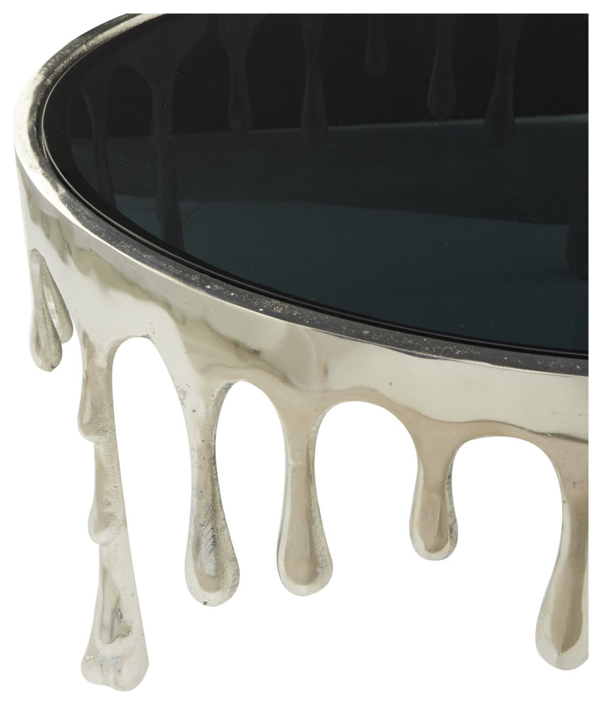 Contemporary Coffee Table  Melting Design With Tempered Glass Top  Silver Finish   Contemporary   Coffee Tables   by Declusia  Houzz