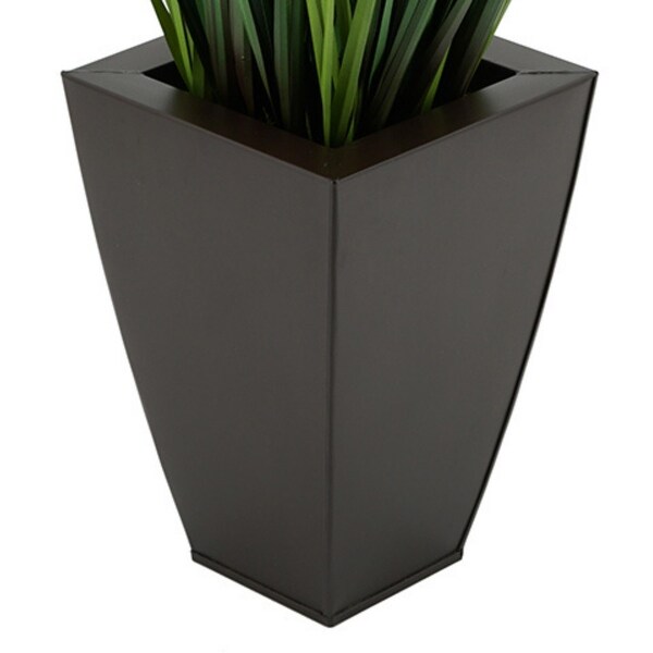 Faux PVC Grass in Tapered Square Zinc Planter