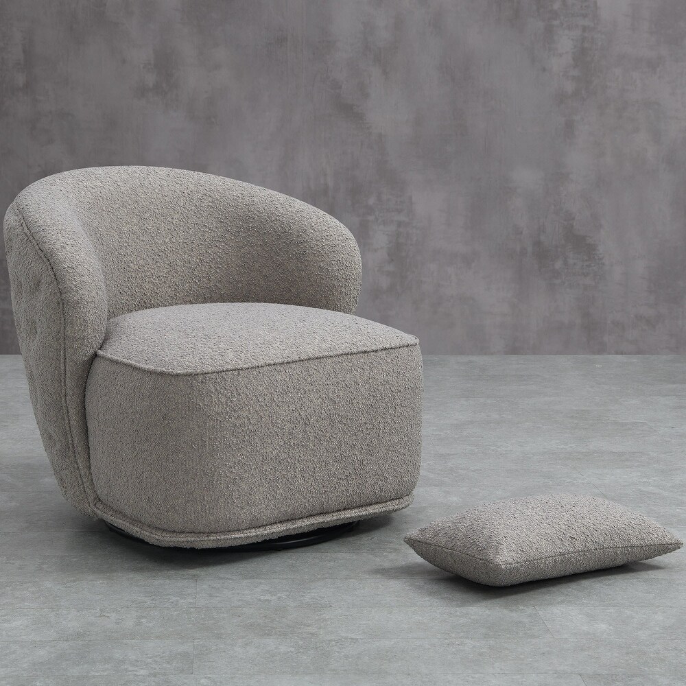 Boucle Upholstered Tufted Back Swivel Barrel Chair