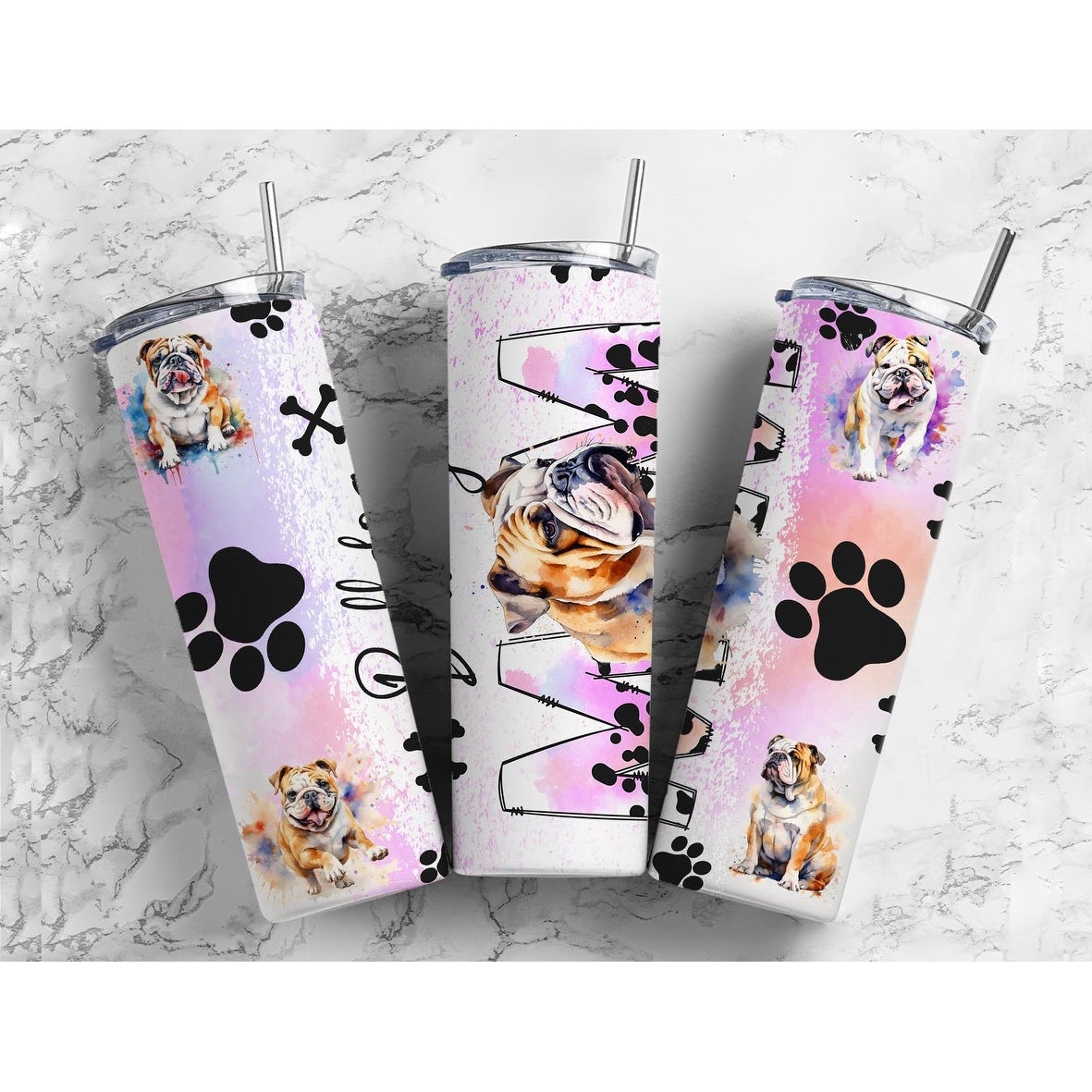 Bulldog Dog Mom 20 Oz Insulated Skinny Metal Tumbler w/Lid and Straw - Multi