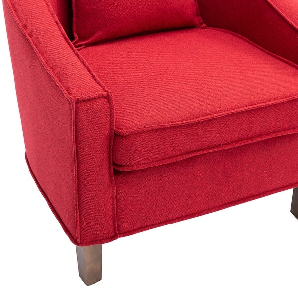 Modern Barrel Chair Mid Century Upholstered Accent Chair Round Arms Chair with Ottoman， Red