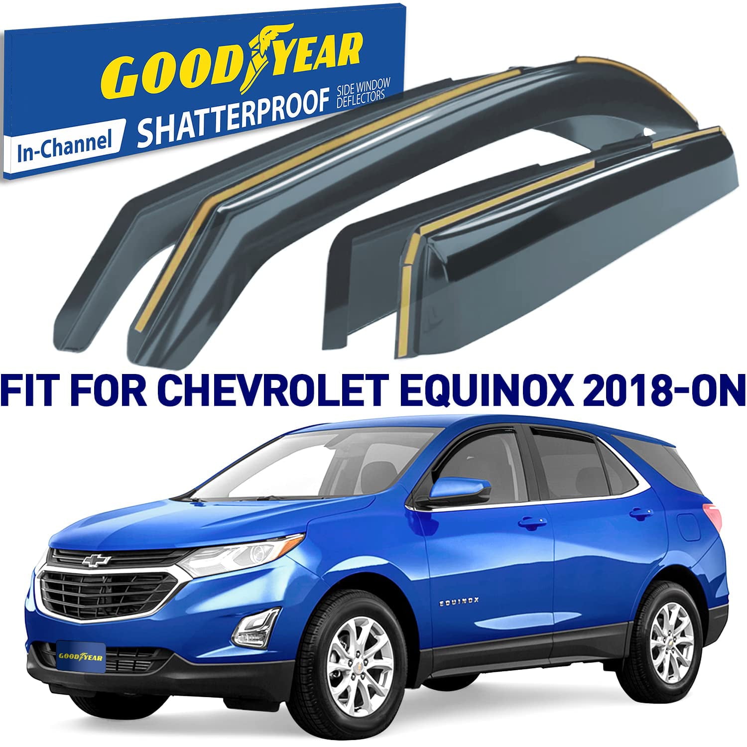 Goodyear Shatterproof in-Channel Window Deflectors for Chevrolet (Chevy) Equinox 2018-2023， Rain Guards， Window Visors for Cars， Vent Deflector， Car Accessories， 4 pcs - GY003443LP