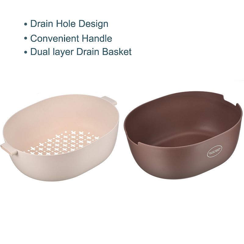 Kitchen Colander Bowl Set 2PCS， Plastic Washing Basket and Strainer