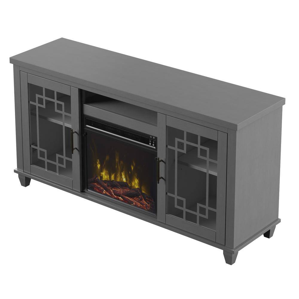 Twin Star Home 54.5 in. Freestanding Electric Fireplace TV Stand in Gray 18MM7655-PG22S