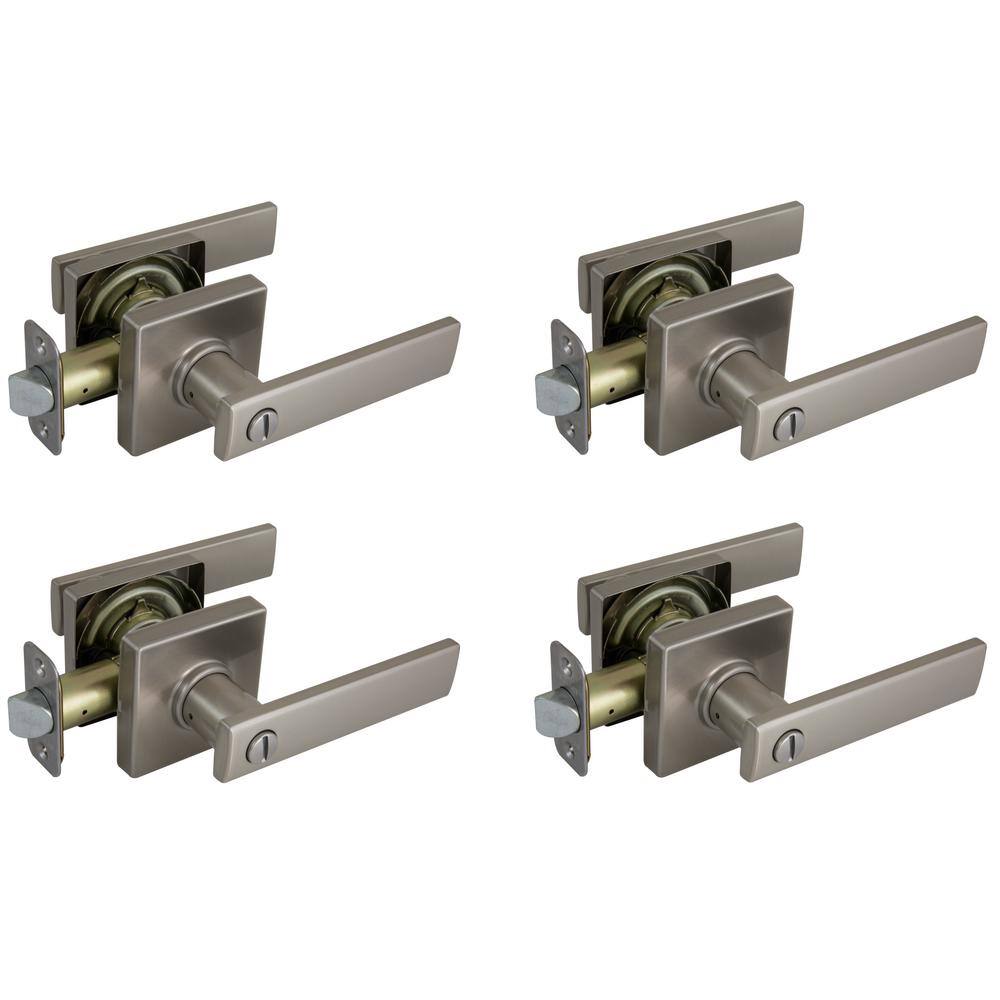 Defiant Westwood Satin Nickel Bed and Bath Door Handle with Square Rose (4-Pack) 32LP1X201AD4