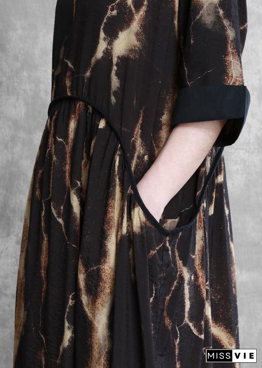 DIY black print clothes For Women o neck pockets robes summer Dress