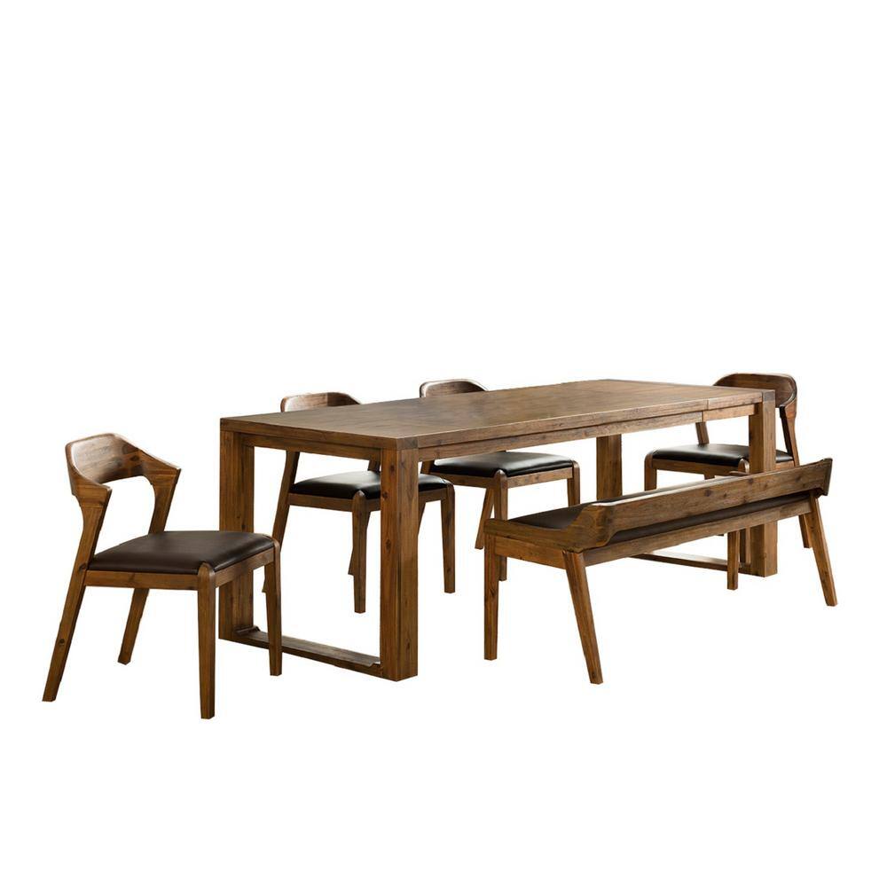 Boraam Rasmus 6-Piece Rectangular Chestnut Wire-Brush Acacia Wood Dining Set 77339