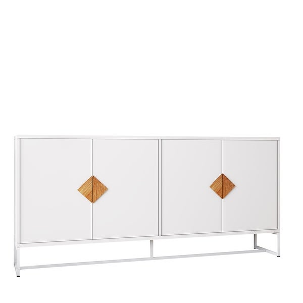 White Modern Sideboard，Kitchen Storage Cabinet with Metal Legs