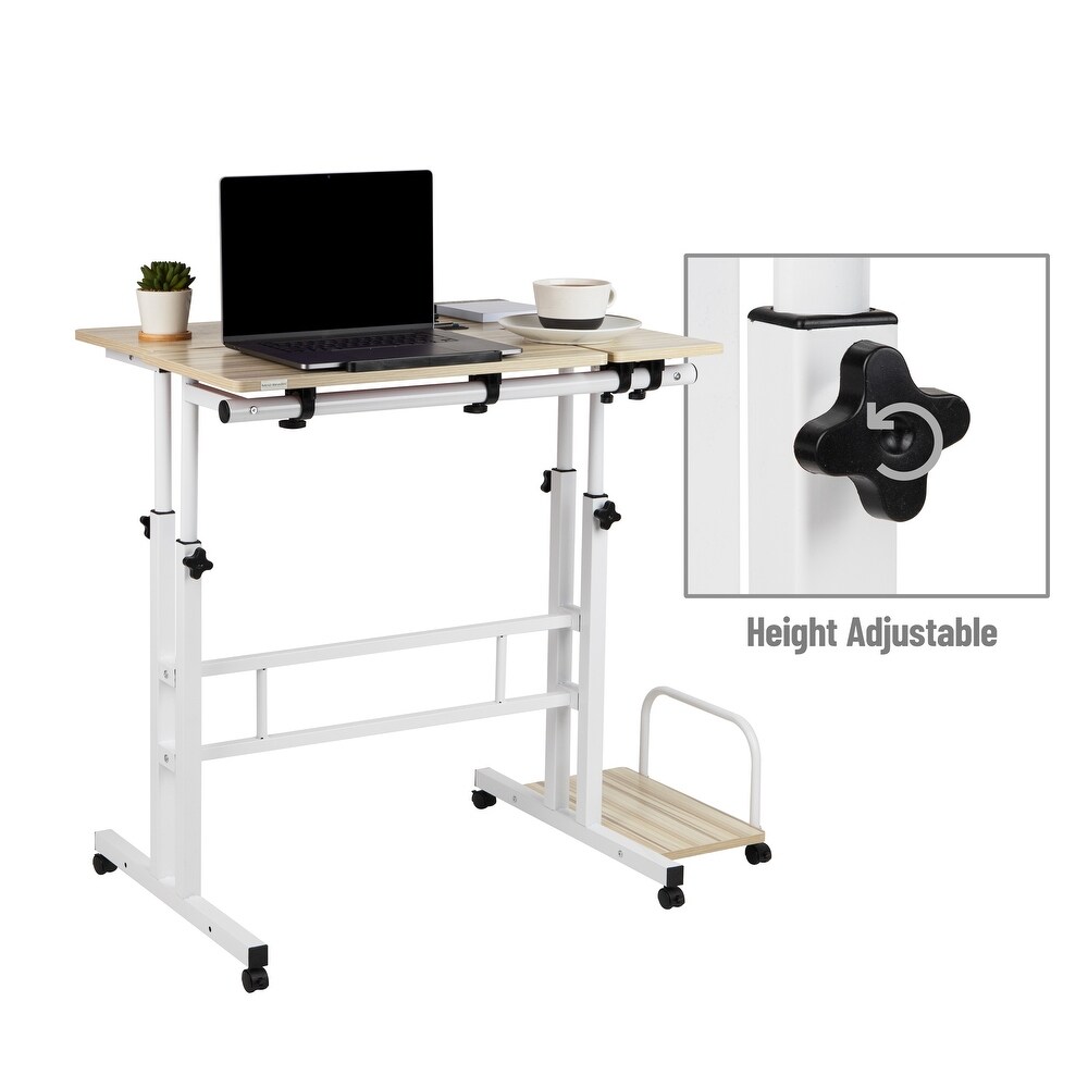 Mind Reader Woodland Collection  Mobile Sit/Stand Desk  Height Adjustable  Tiltable  Lockable Casters