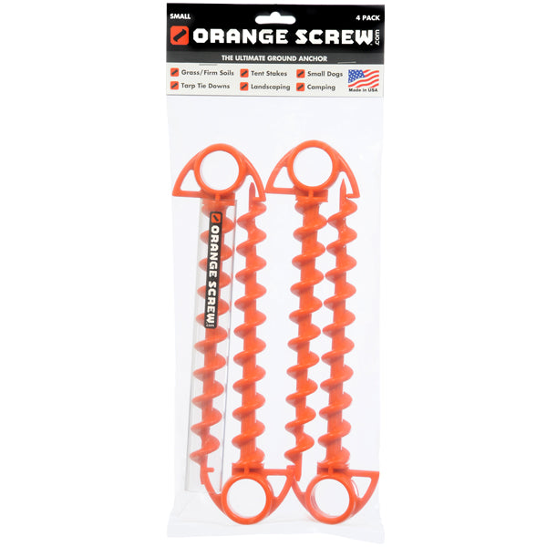 Orange Screw: The Ultimate Ground Anchor | Small 4 Pack | Made in The USA