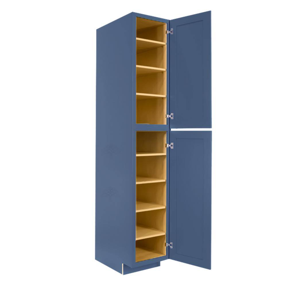 LIFEART CABINETRY Lancaster Blue Plywood Shaker Stock Assembled Tall Pantry Kitchen Cabinet 18 in. W x 27 in. D x 90 in. H ALB-PC1890