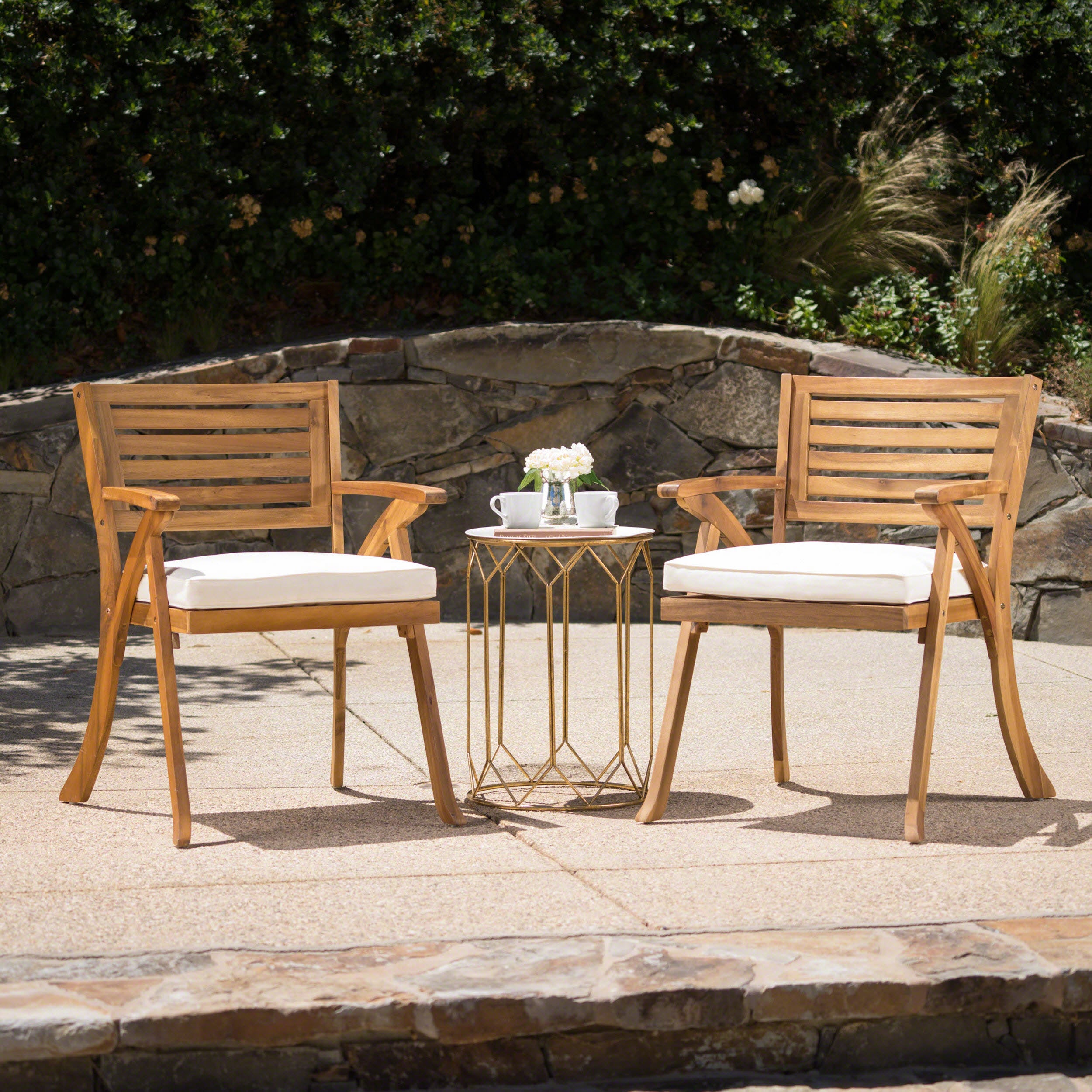 Helen Outdoor Teak Finish Acacia Wood Arm Chair (Set of 2)