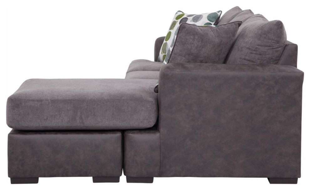 Elegant Sectional Sofa  Black Vegan Leather Upholstery  ampDark Gray Chenille Seat   Transitional   Sectional Sofas   by Decorn  Houzz