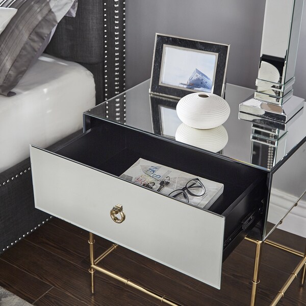 Wade Mirrored Accent Table with Gold Finish Base by iNSPIRE Q Bold