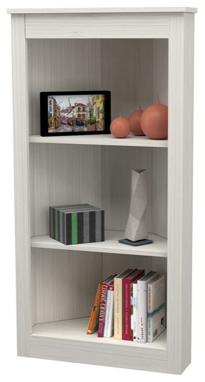 Inval 47 quot3 Shelf Engineered Wood Corner Bookcase in Washed Oak   Transitional   Bookcases   by Homesquare  Houzz