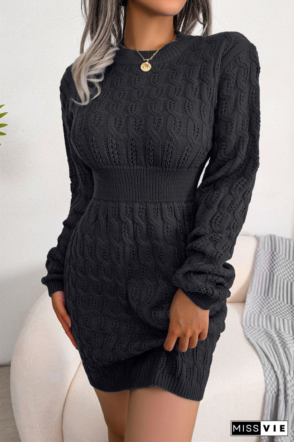 Fashion Casual Solid Patchwork O Neck Long Sleeve Dresses(3 Colors)