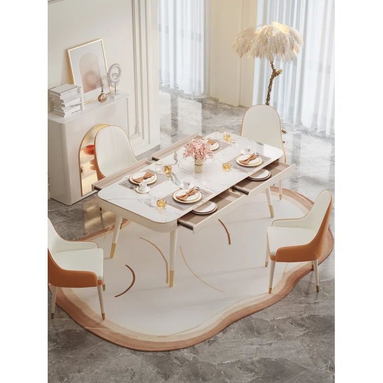 JASIWAY 63'' Wide Faux Marble Top Rectangle Dining Table   White