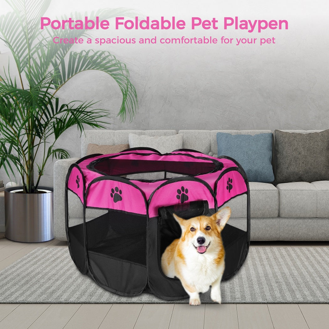 Portable Foldable Pet Playpen， Pop-up Dog Kennel Tent， Oxford Cloth Playground for Dogs Cats and Small Animals， Exercise Pet Cage for Indoor Outdoor Use