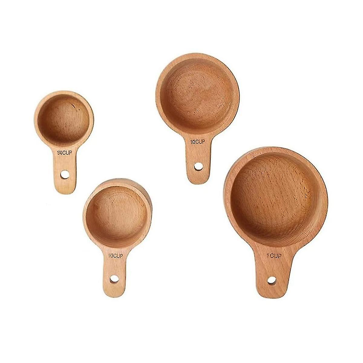 4pcs/set Wood Measuring Cups Handcrafted With Wood Polish Finish For Baking Cooking Spice Coffee Te