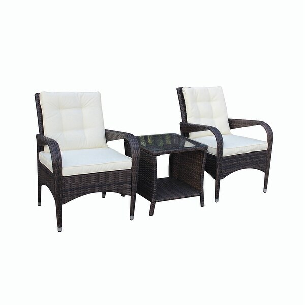 3 piece Conversation set wicker Ratten Sectional Sofa With Seat Cushions - Overstock - 37364335