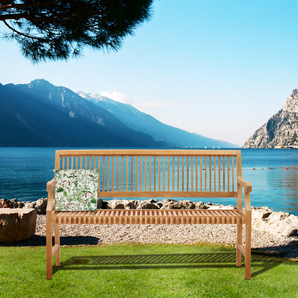 Teak Wood Castle Outdoor Patio Bench with Arms  5 ft   Traditional   Outdoor Benches   by Chic Teak  Houzz