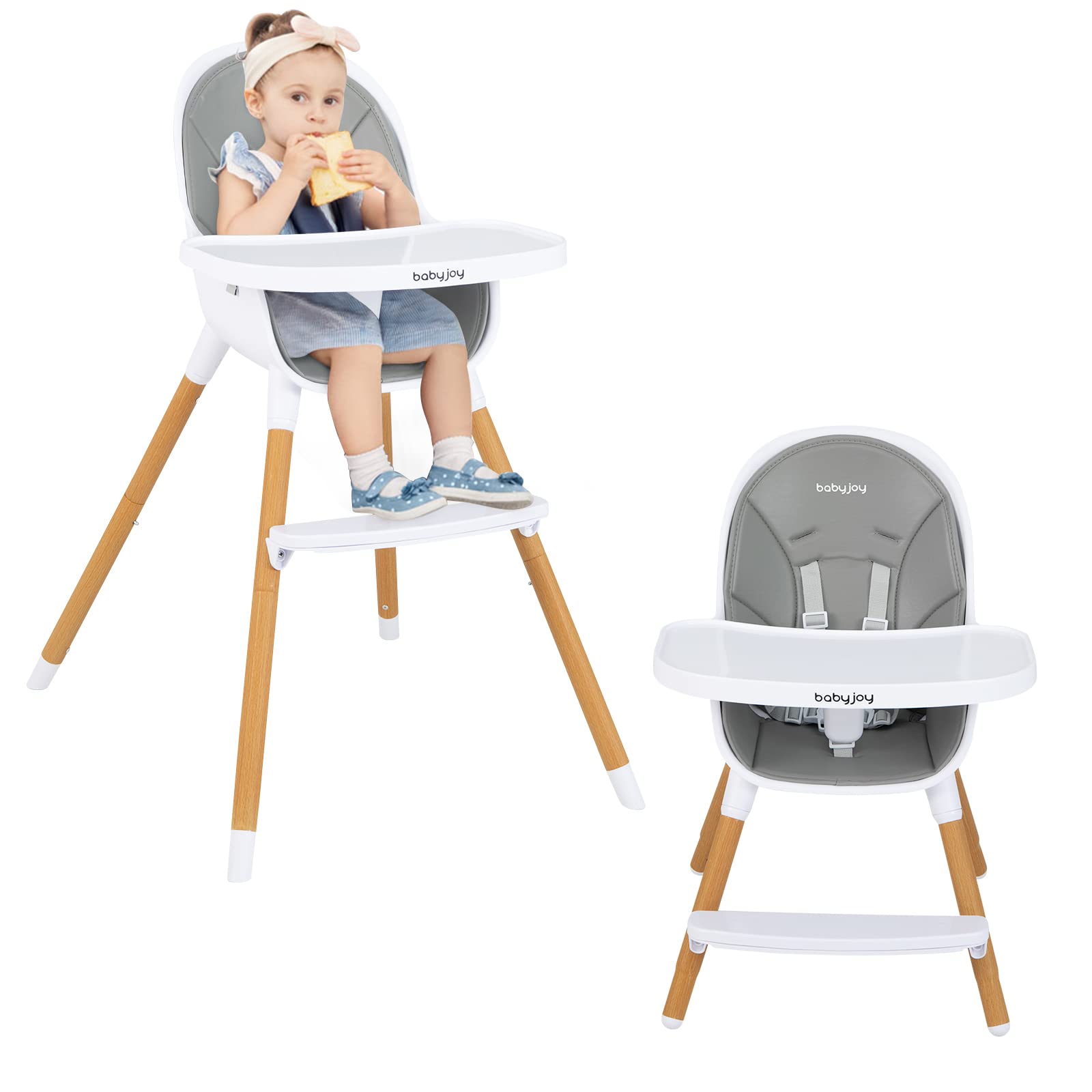 Convertible Baby High Chair, 3 in 1 Highchair, Iron Legs(Wood Grain)