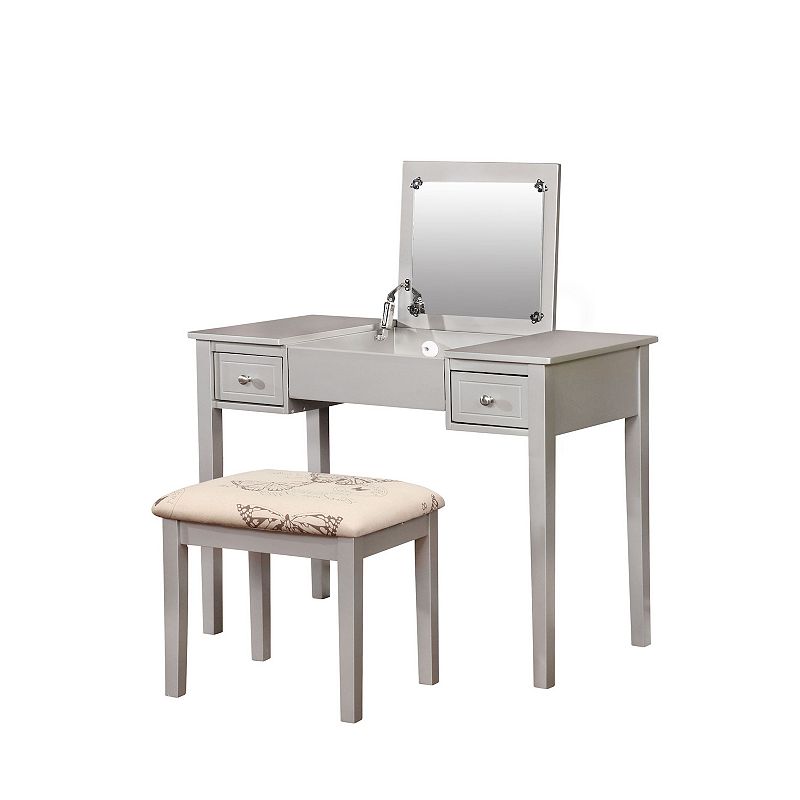 Linon Silver Butterfly Vanity and Stool