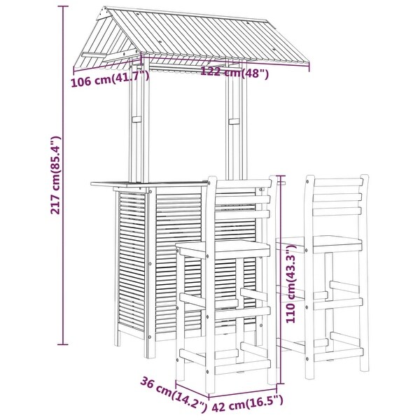 3 Piece Patio Bar Set Solid Wood Acacia
