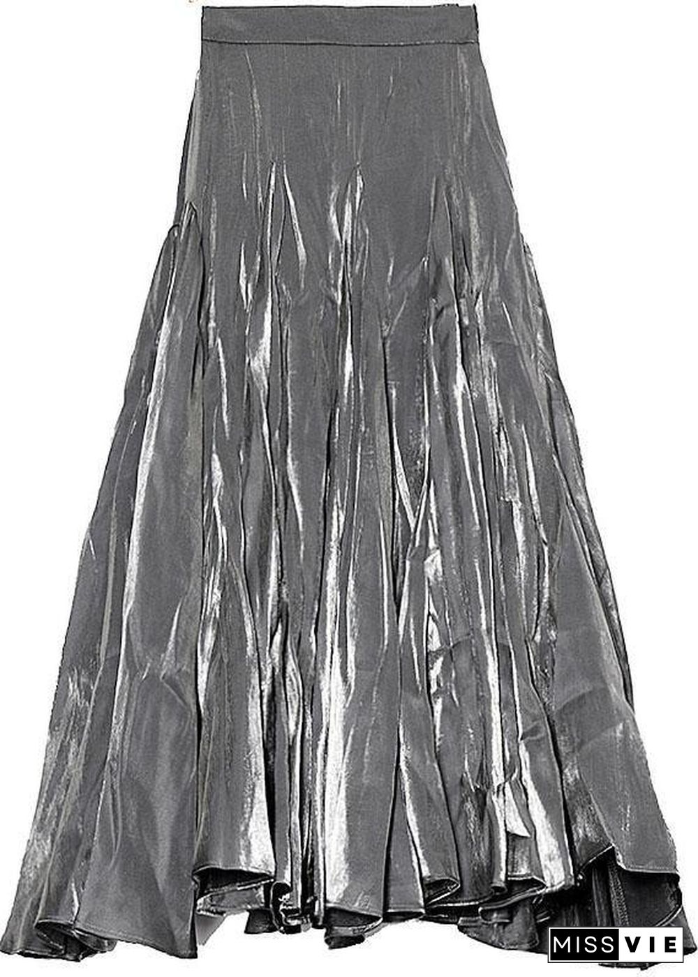 Plus Size Grey Patchwork Asymmetrical design Silk Skirt