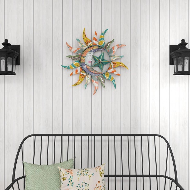 Metal Sun And Moon Indoor Outdoor Wall Decor With Abstract Patterns Olivia amp May