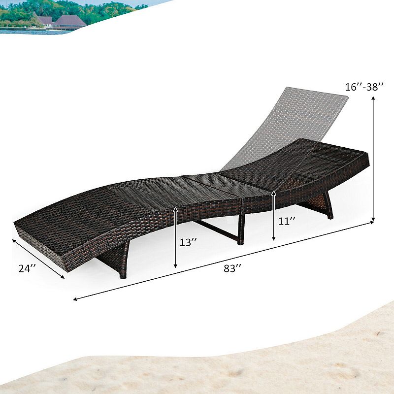 Patio Folding Adjustable Rattan Chaise Lounge Chair with Cushion