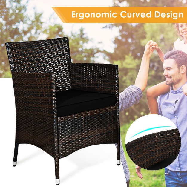 Tangkula 4 piece Patio Rattan Wicker Conversation Furniture Set Sofa Chair Table Set