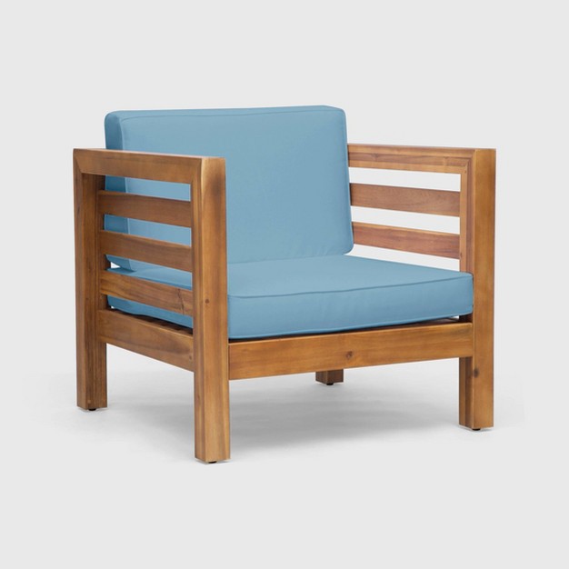 Oana Set Of 2 Acacia Wood Club Chairs Teak blue Christopher Knight Home