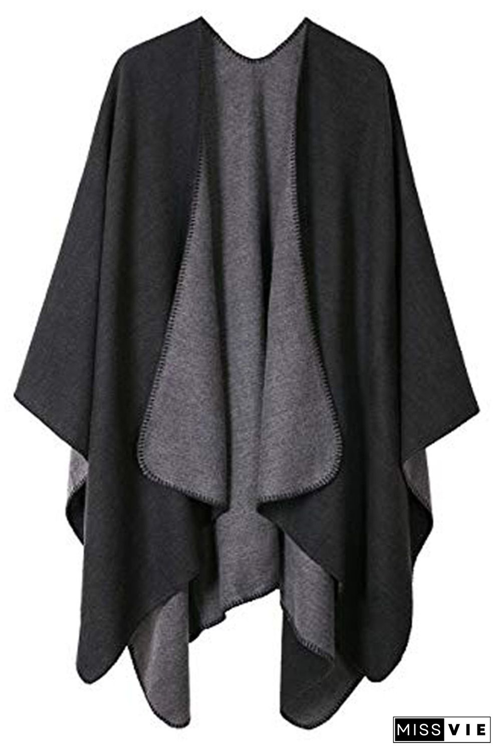 Colorblock Contrast Front Open Plaid Cape Cover Up