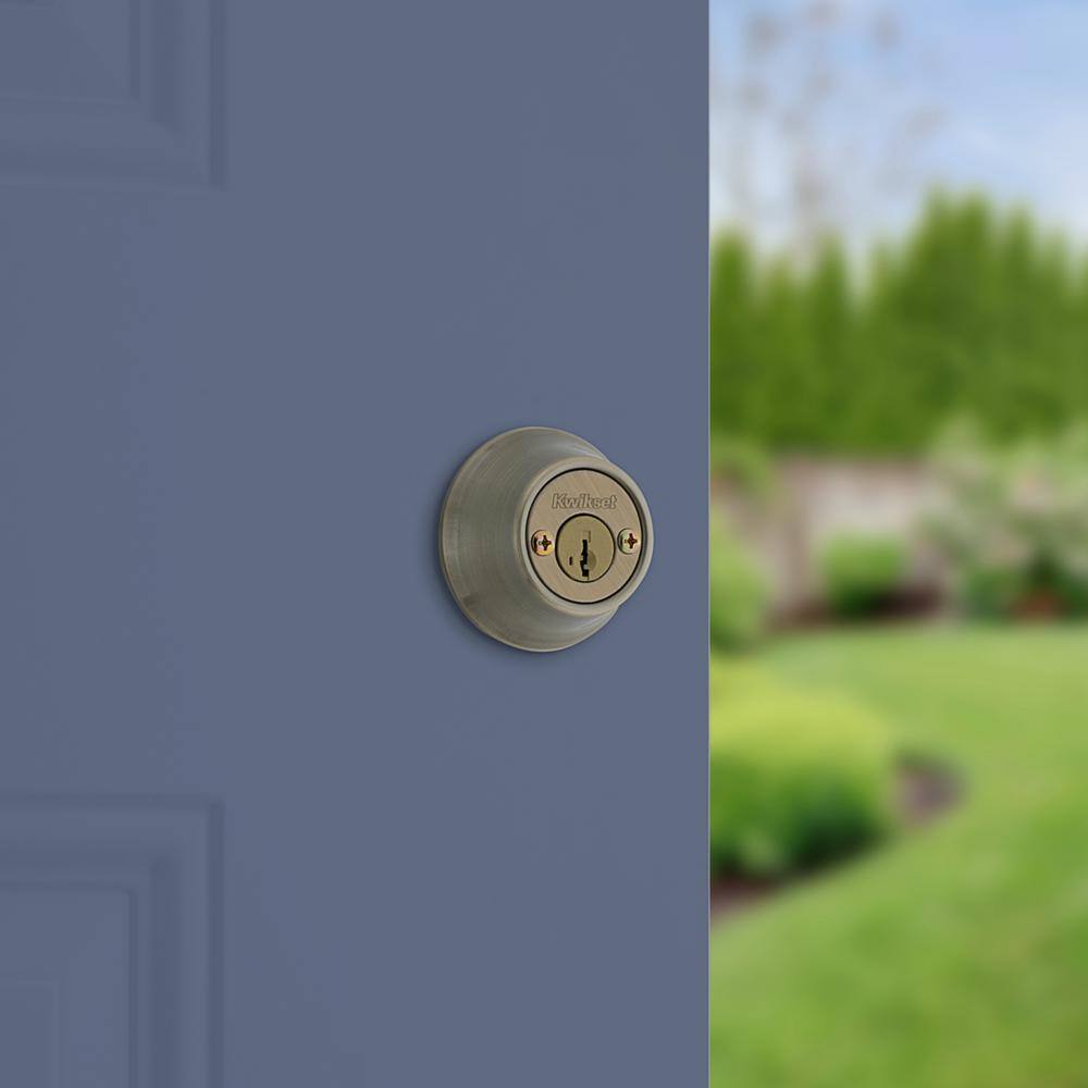 Kwikset 665 Antique Brass Double Cylinder Deadbolt Featuring SmartKey Security and Microban Technology T6655CPSMTRCALR