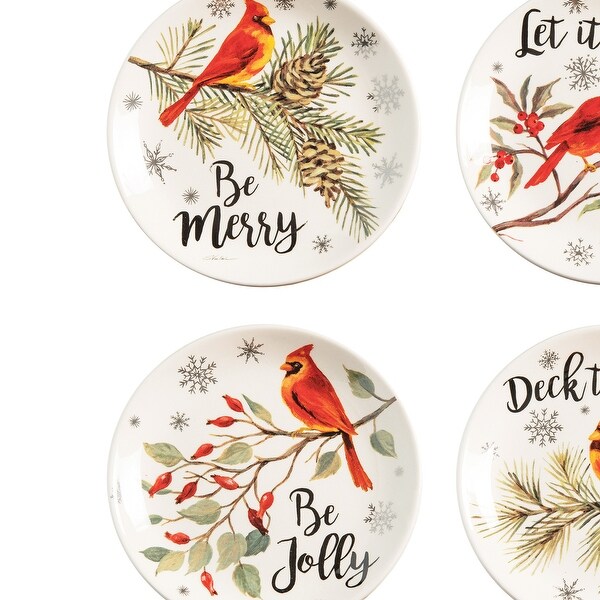 6 Cardinal Season Christmas Dessert Plates Set of 4