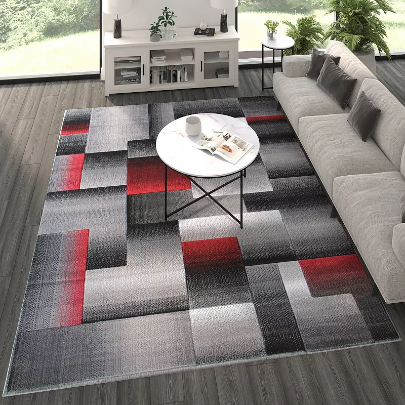 Masada Rugs Masada Rugs Trendz Collection 8'x10' Modern Contemporary Area Rug in Red， Gray and Black-Design Trz861