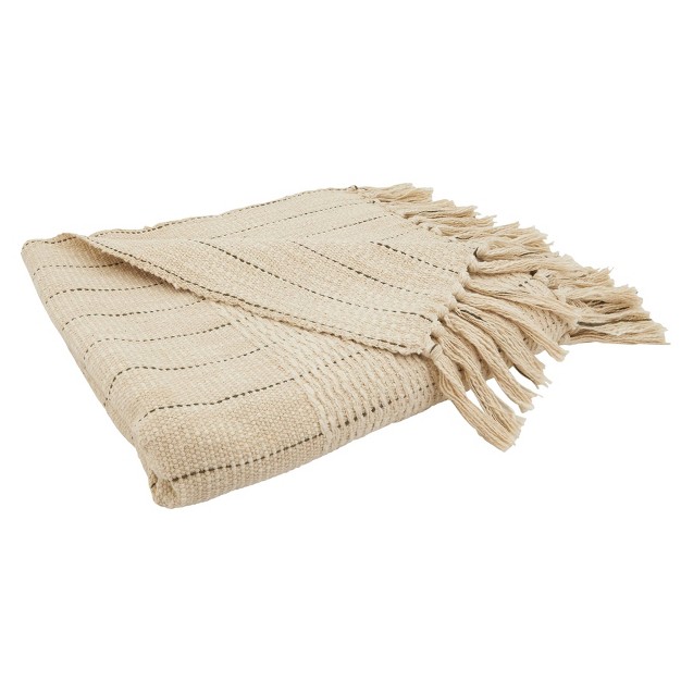 Rugged Elegance Striped Fringe Throw Blanket Natural Saro Lifestyle