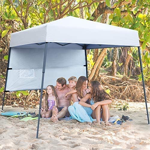 ABCCANOPY 10 ft x 10 ft Outdoor Pop up Slant Leg Canopy Tent with 1 Sun Wall and 1 Backpack Bag - White