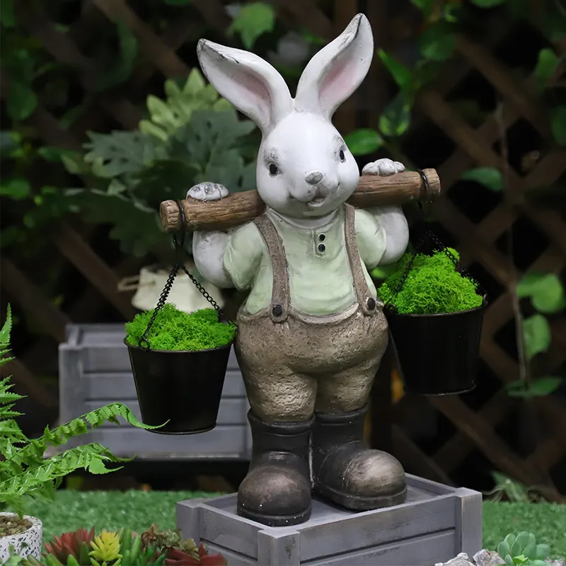 Redeco New Arrival Rabbit Garden Ornament Crafts LED Solar Rabbit Gnome Magnesium Oxide Garden Decor