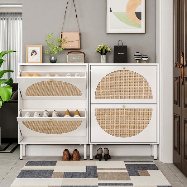 Natural Rattan Shoe Organizer Storage Cabinet - - 37157089