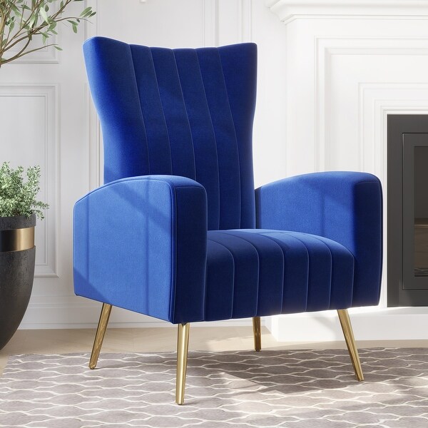 BELLEZE Kinsley Velvet Wingback Arm Chair w/ Metal Legs， 6 Colors - 26.97