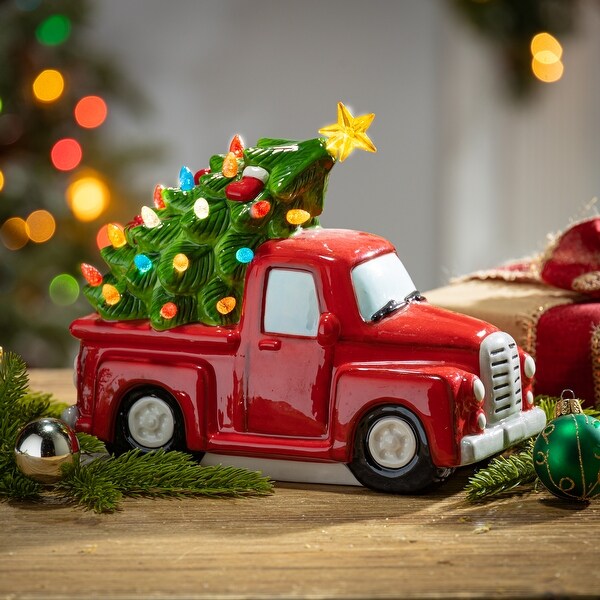 9.6 in Lighted Dolomite Holiday Truck with Tree