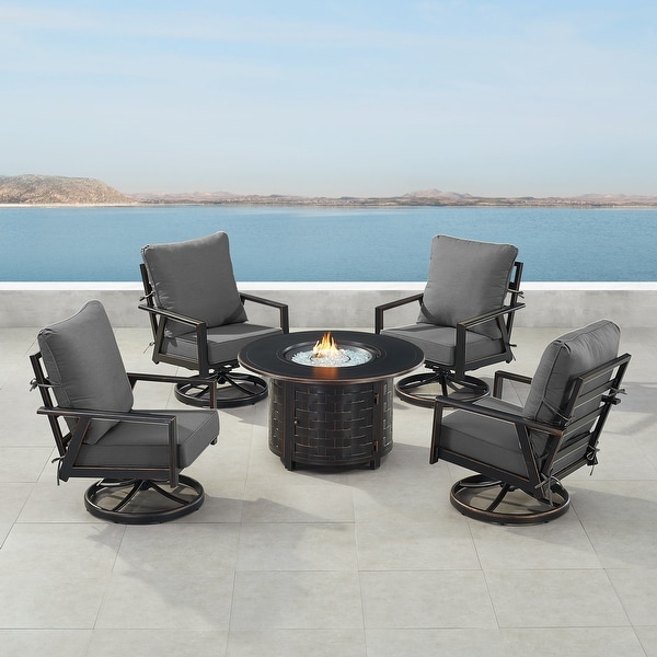 Black Aluminum Fire Table Set with Four Club Chairs