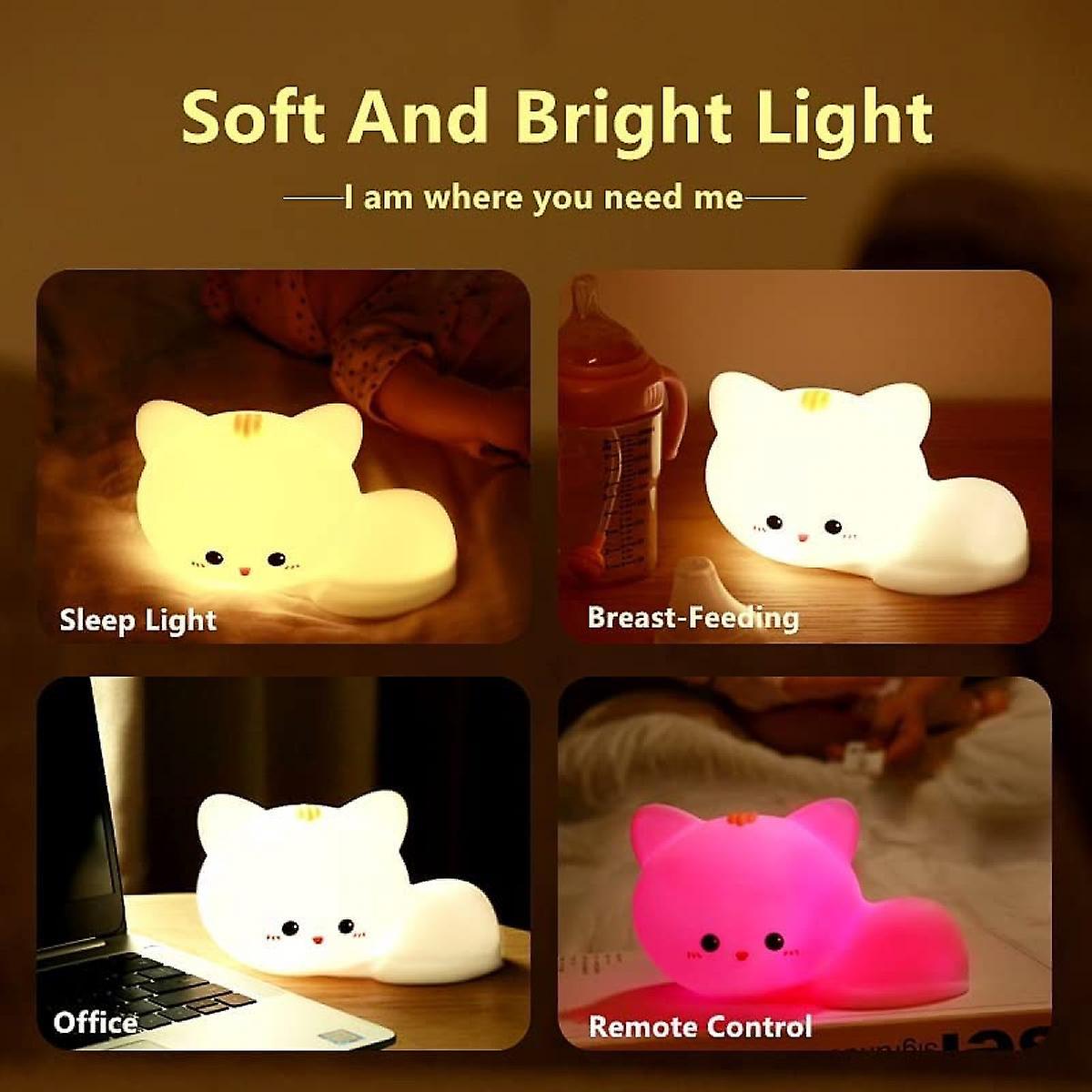 Cute Cat Night Light Kids， 7 Colors Baby Bedside Lamps W/ Remote Control， Usb Rechargeable Protable Nightlight Room Decor Birthday Xmas Gift