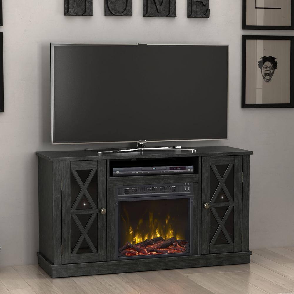 Twin Star Home 47.5 in. Freestanding Wooden Electric Fireplace TV Stand in Black 18MM6092-PB84S