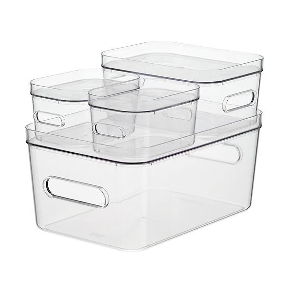 Smart Store Clear Compact Plastic Bins 4Pack with Clear Lids