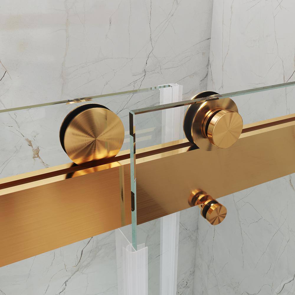 MCOCOD 60 in. W x 72 in. H Double Sliding Frameless Shower Door in Brushed Gold with Soft-Closing and 38 in. (10 mm) Glass DS13-60x72-BG