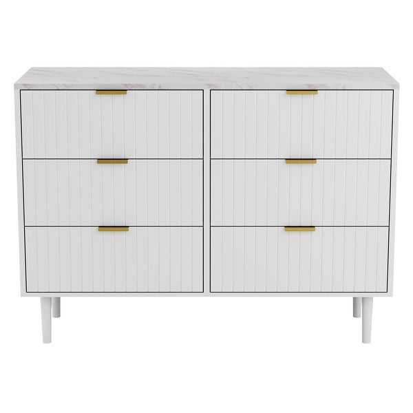 6 Drawers Chest Of Dresser Storage Tower Cabinet Bedroom Organizer Imitation Marble Texture - - 37939498